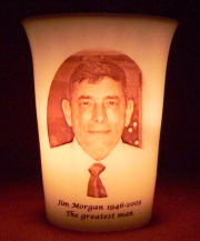 Mourninglight&trade;custom printed glass memorial candle