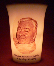 Mourninglight&trade;custom printed glass memorial candle