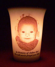 Mourninglight&trade;custom printed glass memorial candle