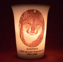 Mourninglight&trade; custom printed glass memorial candle