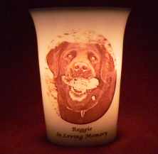 Mourninglight&trade; custom printed glass memorial candle