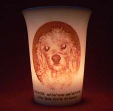 Mourninglights for pets custom printed glass memorial candle