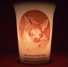 Mourninglight&trade; custom printed glass memorial candle