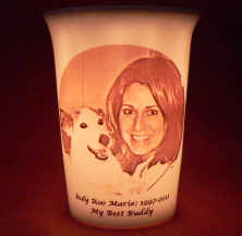 Mourninglights for pets custom printed glass memorial candle