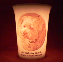 Mourninglights for pets custom printed glass memorial candle