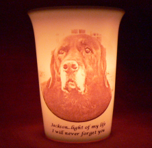 Mourninglights for pets custom printed glass memorial candle