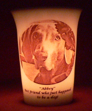 Mourninglight&trade; custom printed glass memorial candle for pets