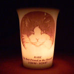 Mourninglight&trade; custom printed glass memorial candle