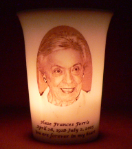 Mourninglight&trade;custom printed glass memorial candle