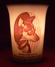 Mourninglight&trade; custom printed glass memorial candle
