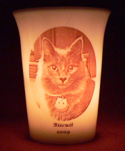 Mourninglights&trade; custom printed glass memorial candles for pets 