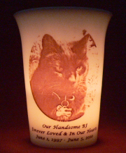 Mourninglight&trade; custom printed glass memorial candle