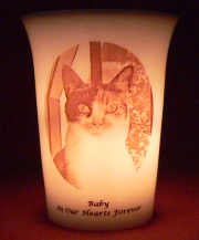 Mourninglights&trade; custom printed glass memorial candles for pets 