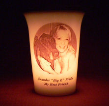Mourninglight&trade; custom printed glass memorial candle
