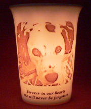 Mourninglight&trade; custom printed glass memorial candle