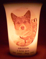 Mourninglights™ custom printed glass memorial candles for pets 