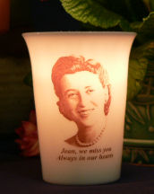 Mourninglight&trade; custom printed glass memorial candle