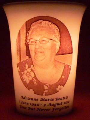 Mourninglight custom printed glass memorial candle