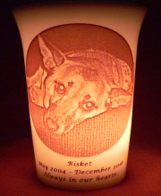 pet memorial candle for Bisket