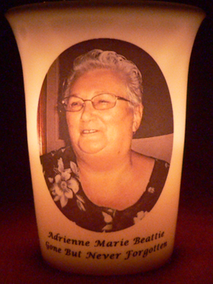 Mourninglight custom printed glass memorial candle