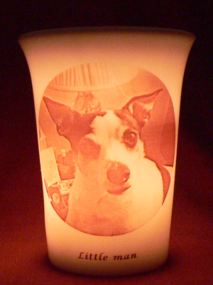 Mourninglight custom printed glass memorial candle