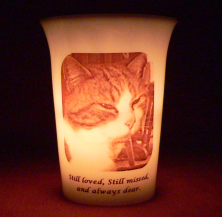 Mourninglights for pets custom printed glass memorial candle