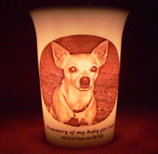 Mourninglights for pets custom printed glass memorial candle