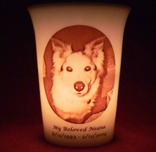 Mourninglights for pets custom printed glass memorial candle