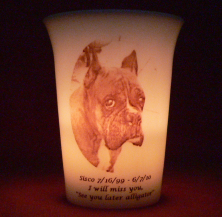 Mourninglights for pets custom printed glass memorial candle