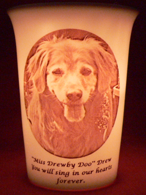 Mourninglight custom printed glass memorial candle