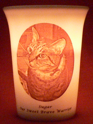 Mourninglight custom printed glass memorial candle