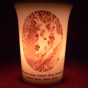 Mourninglights™ for pets custom printed glass memorial candle