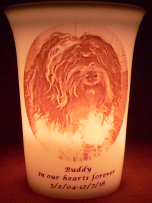 Mourninglight custom printed glass memorial candle