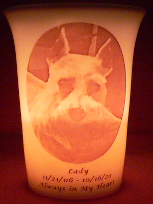 Mourninglight custom printed glass memorial candle